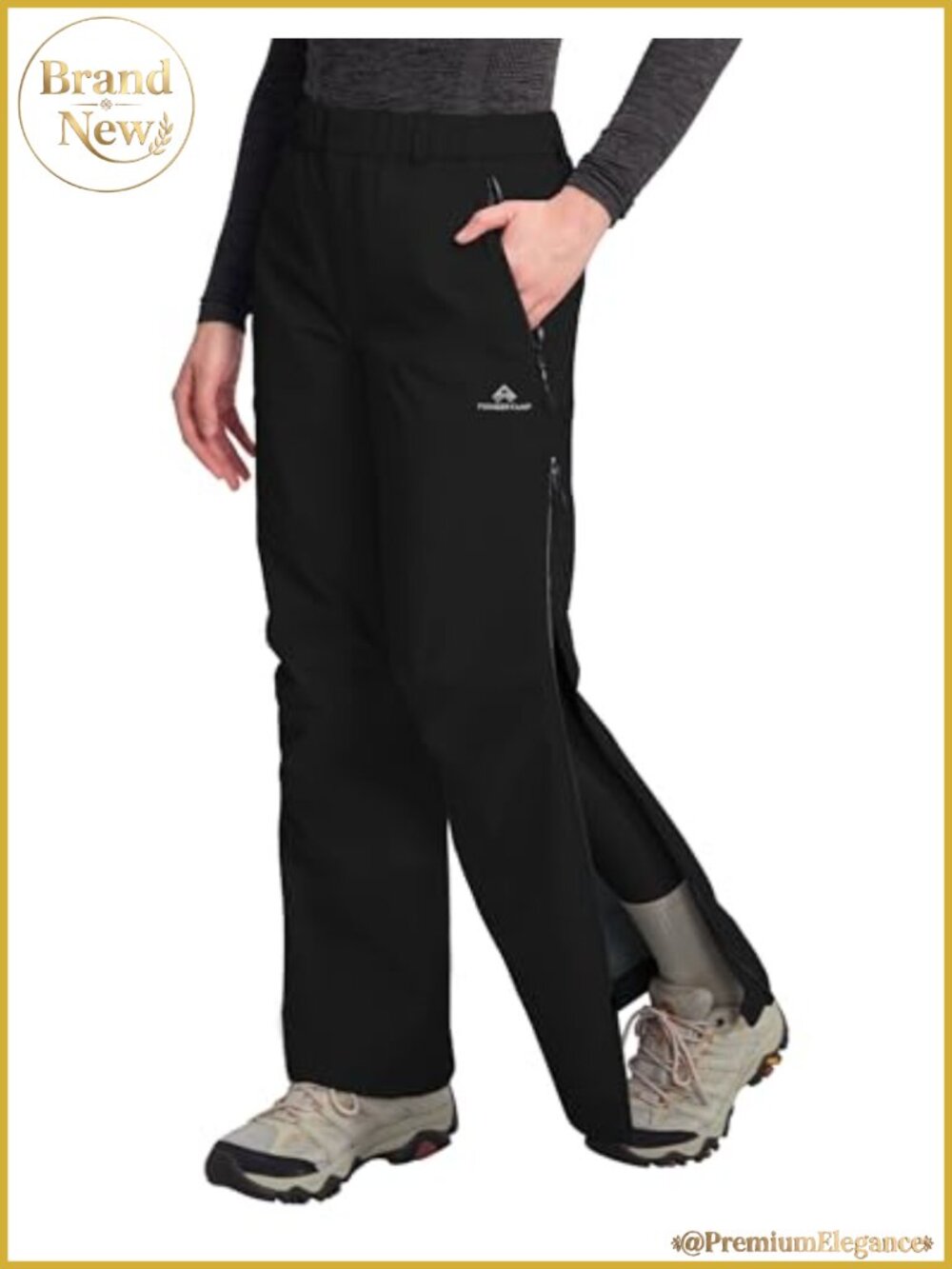 3-Layer Hardshell Waterproof Rain Pants 20000mm Breathable Side Zip Hiking
